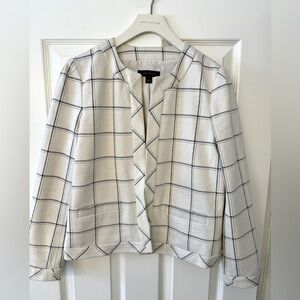ANN TAYLOR Windowpane, Open-Front Blazer.  Black striping. Size S
